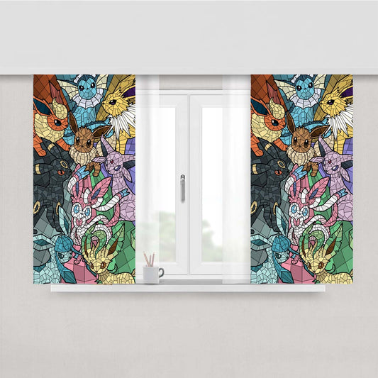 Pokemon Stained Glass Eevee Evolutions Peach Skin Window Curtains