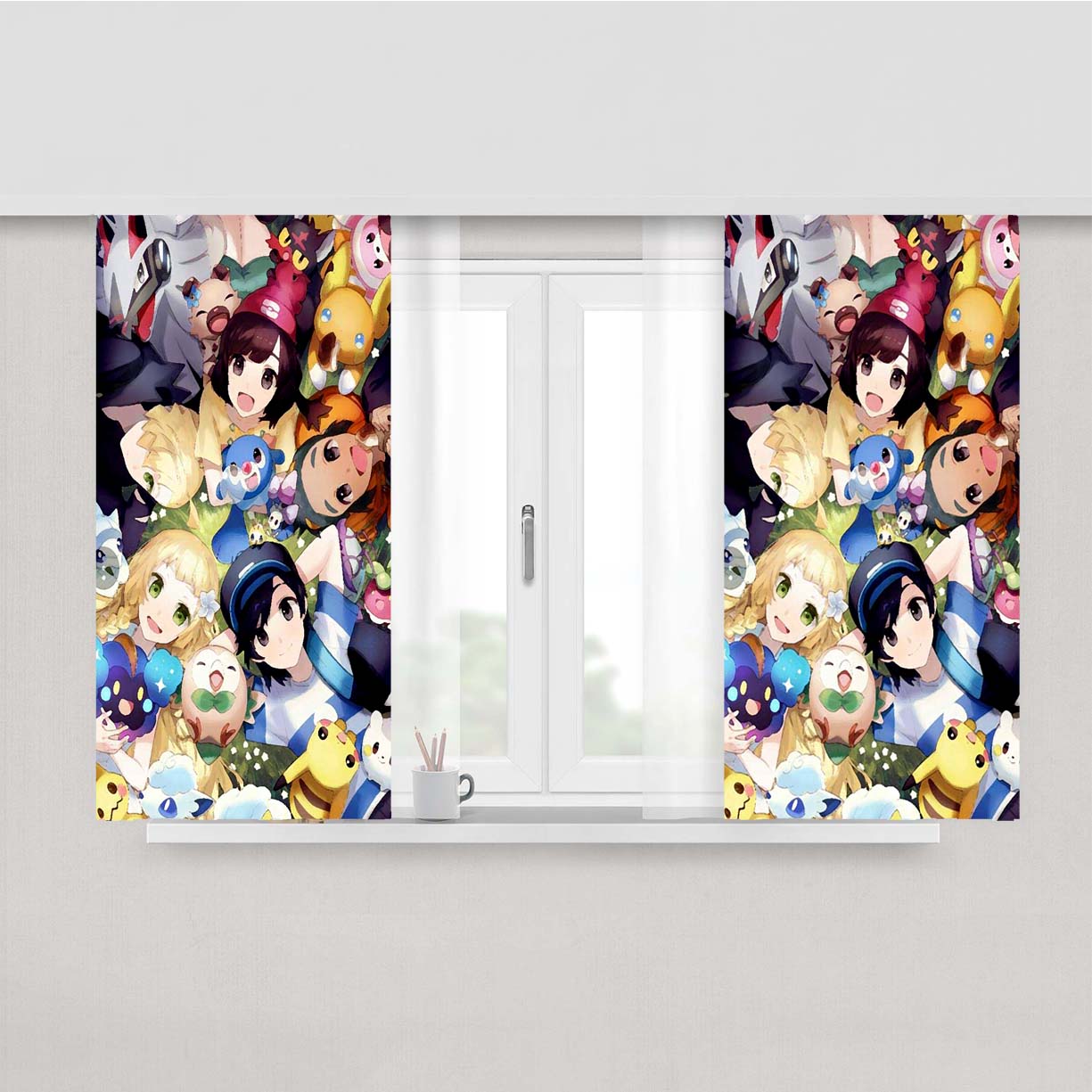 Pokemon Sun And Moon Paint Art Peach Skin Window Curtains