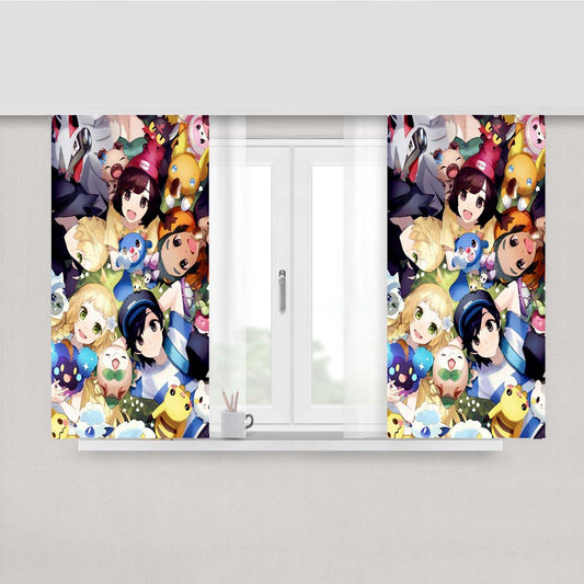 Pokemon Sun And Moon Paint Art Peach Skin Window Curtains
