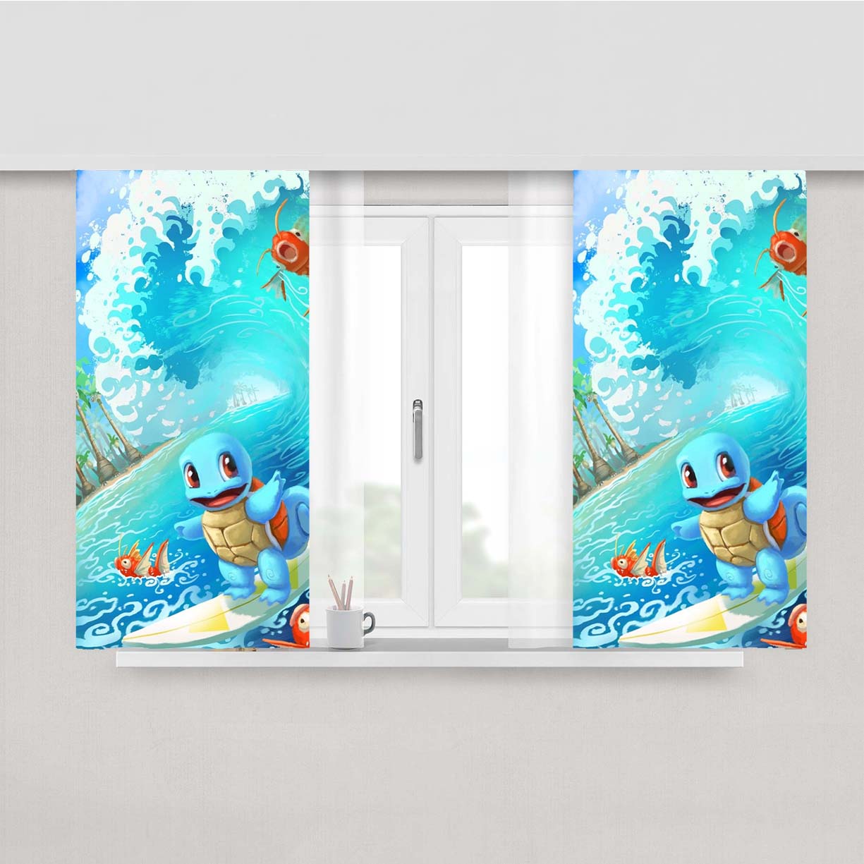 Pokemon Surfing Squirtle Peach Skin Window Curtains