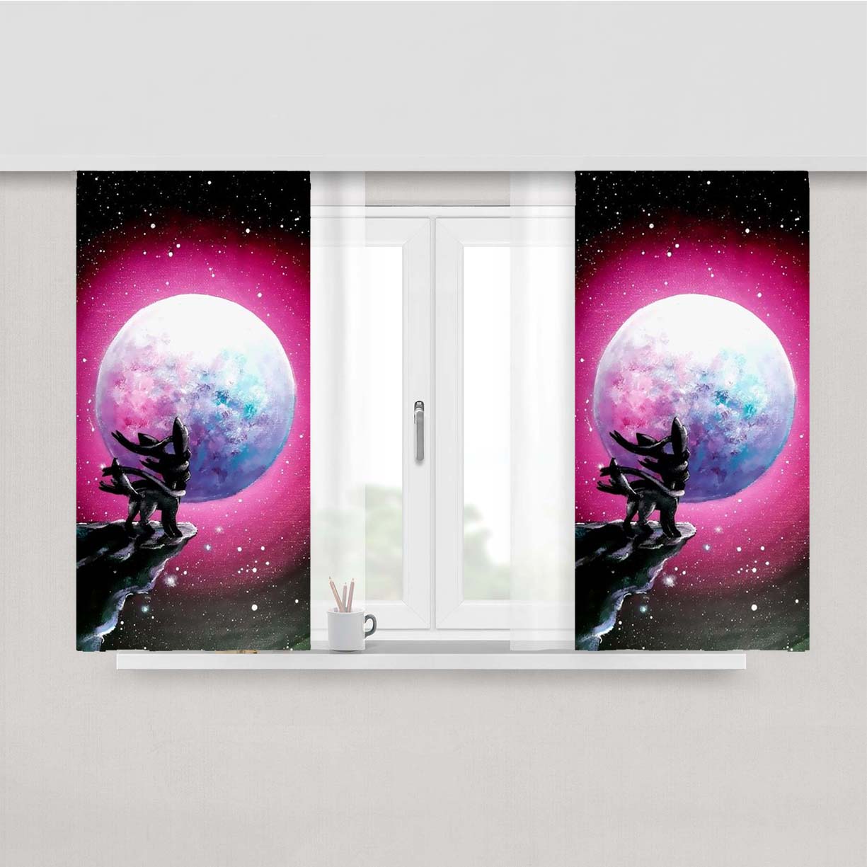 Pokemon Sylveon Under The Moon Art Peach Skin Window Curtains