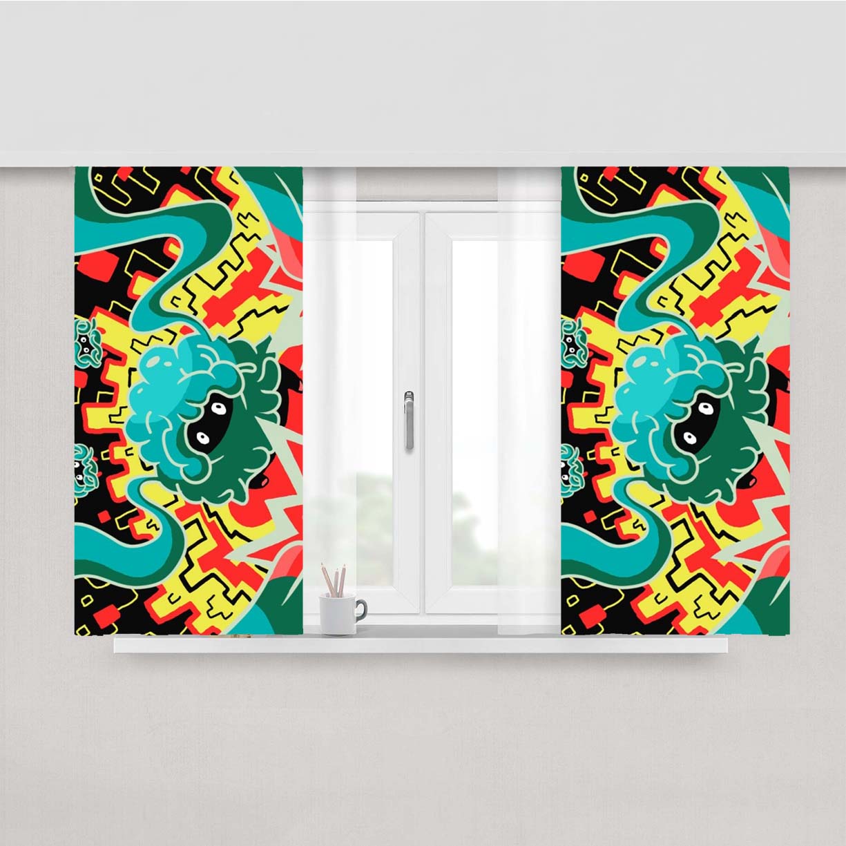 Pokemon Tangela Doodle Art Peach Skin Window Curtains