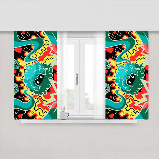 Pokemon Tangela Doodle Art Peach Skin Window Curtains