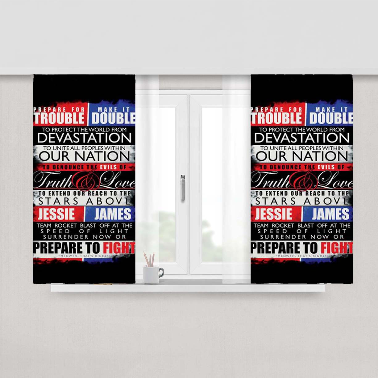 Pokemon Team Rocket Motto Peach Skin Window Curtains