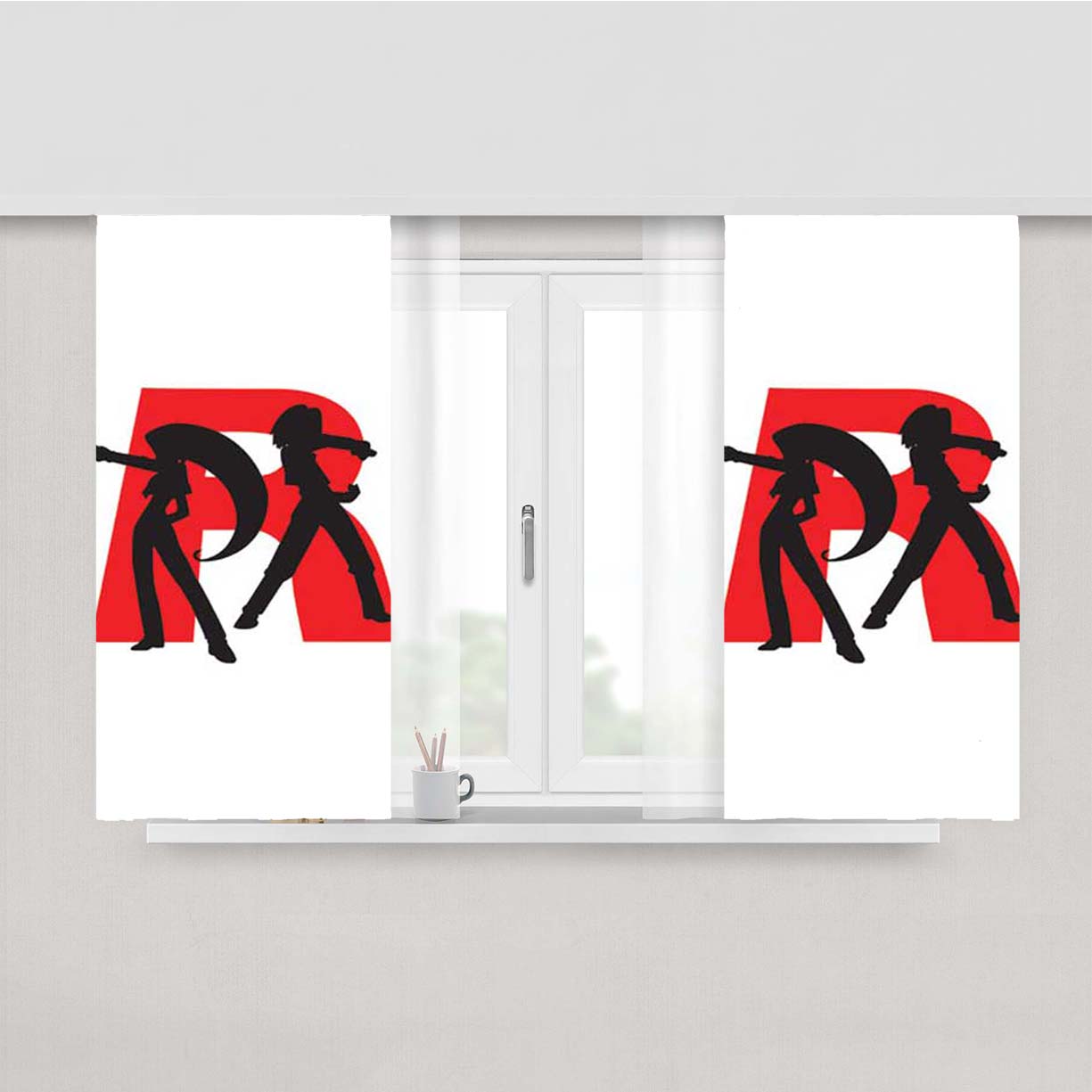 Pokemon Team Rocket Silhouettes Peach Skin Window Curtains
