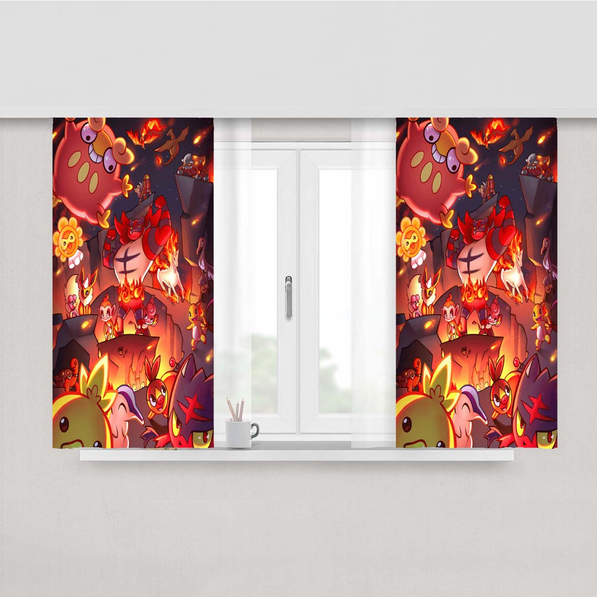 Pokemon Type Fire Collections Peach Skin Window Curtains