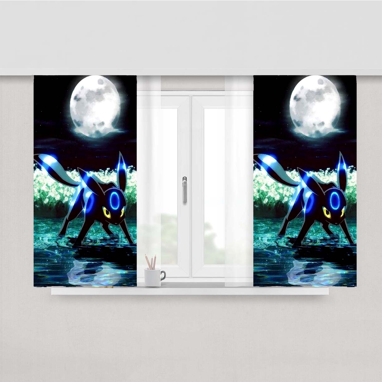 Pokemon Umbreon Night Month Peach Skin Window Curtains