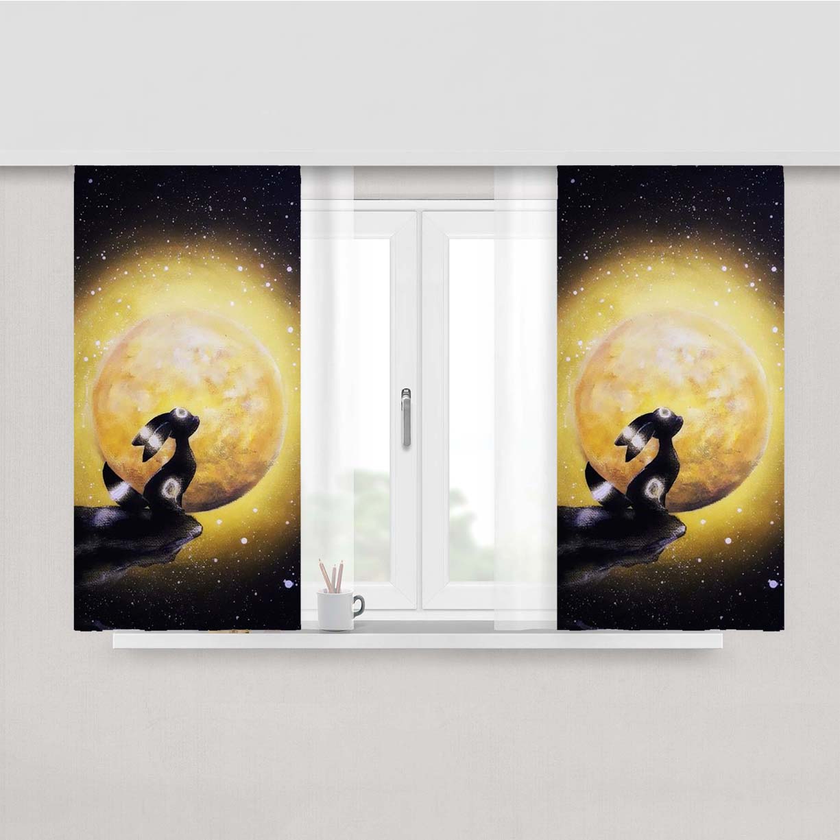 Pokemon Umbreon Under The Moon Art Peach Skin Window Curtains
