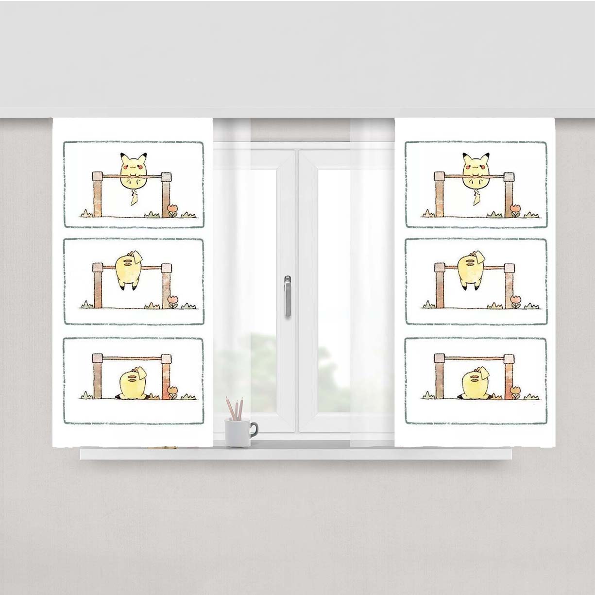 Pokemon Up And Down Peach Skin Window Curtains