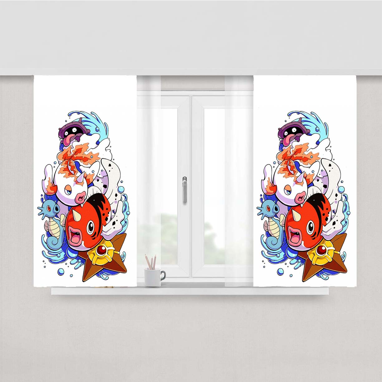 Pokemon Water Element Peach Skin Window Curtains