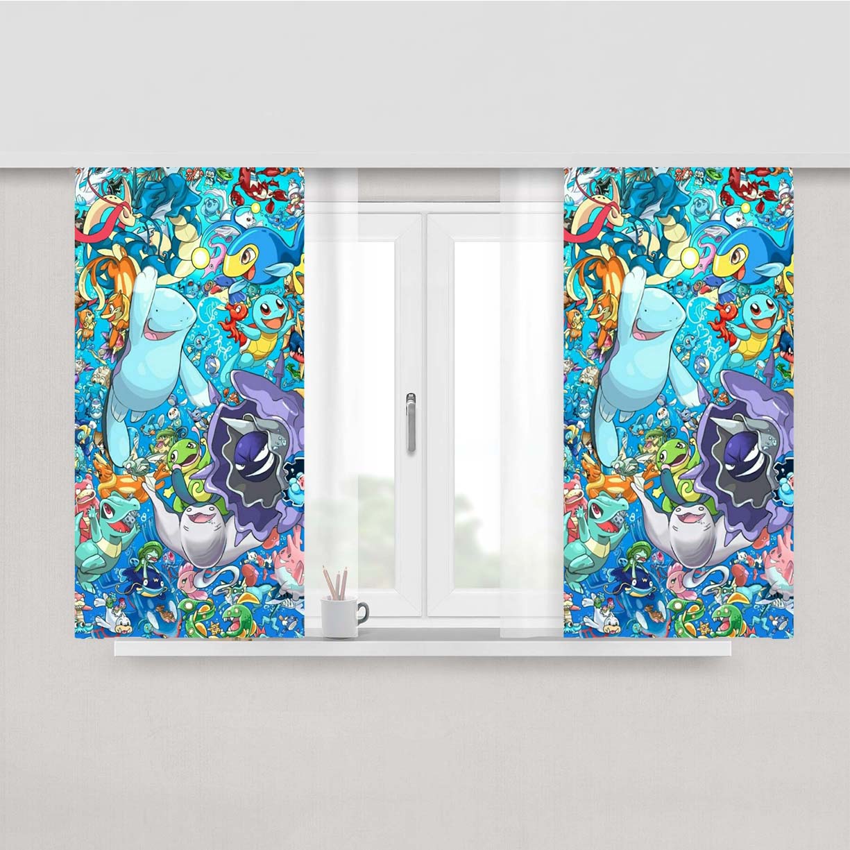 Pokemon Water Type Fanart Collage Peach Skin Window Curtains