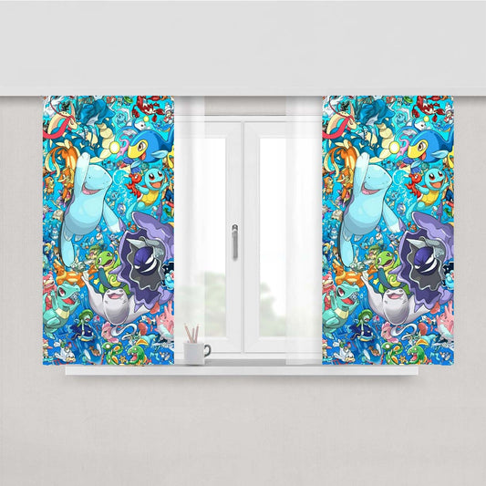 Pokemon Water Type Fanart Collage Peach Skin Window Curtains