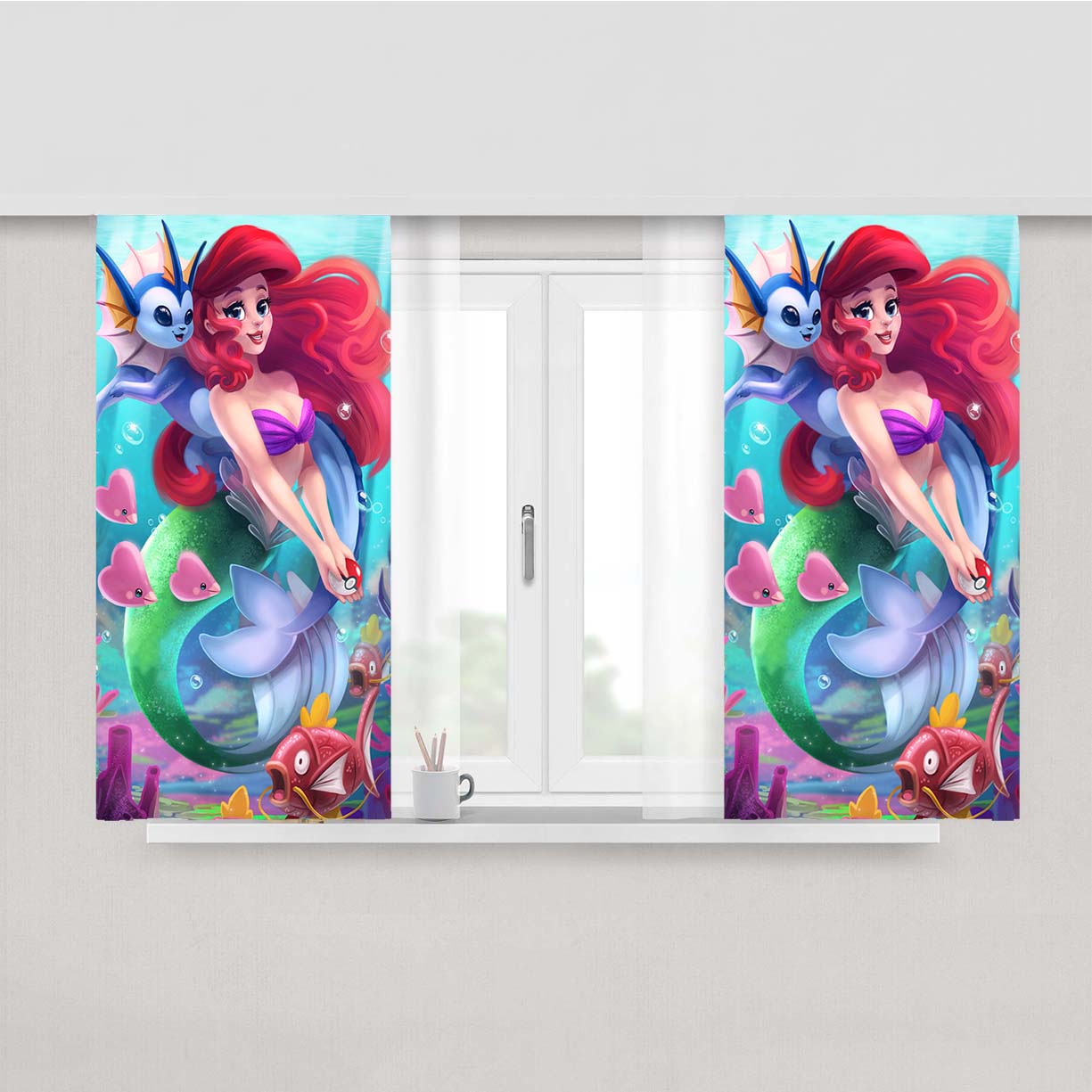 Pokemon With The Little Mermaid Peach Skin Window Curtains