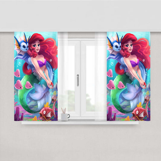 Pokemon With The Little Mermaid Peach Skin Window Curtains