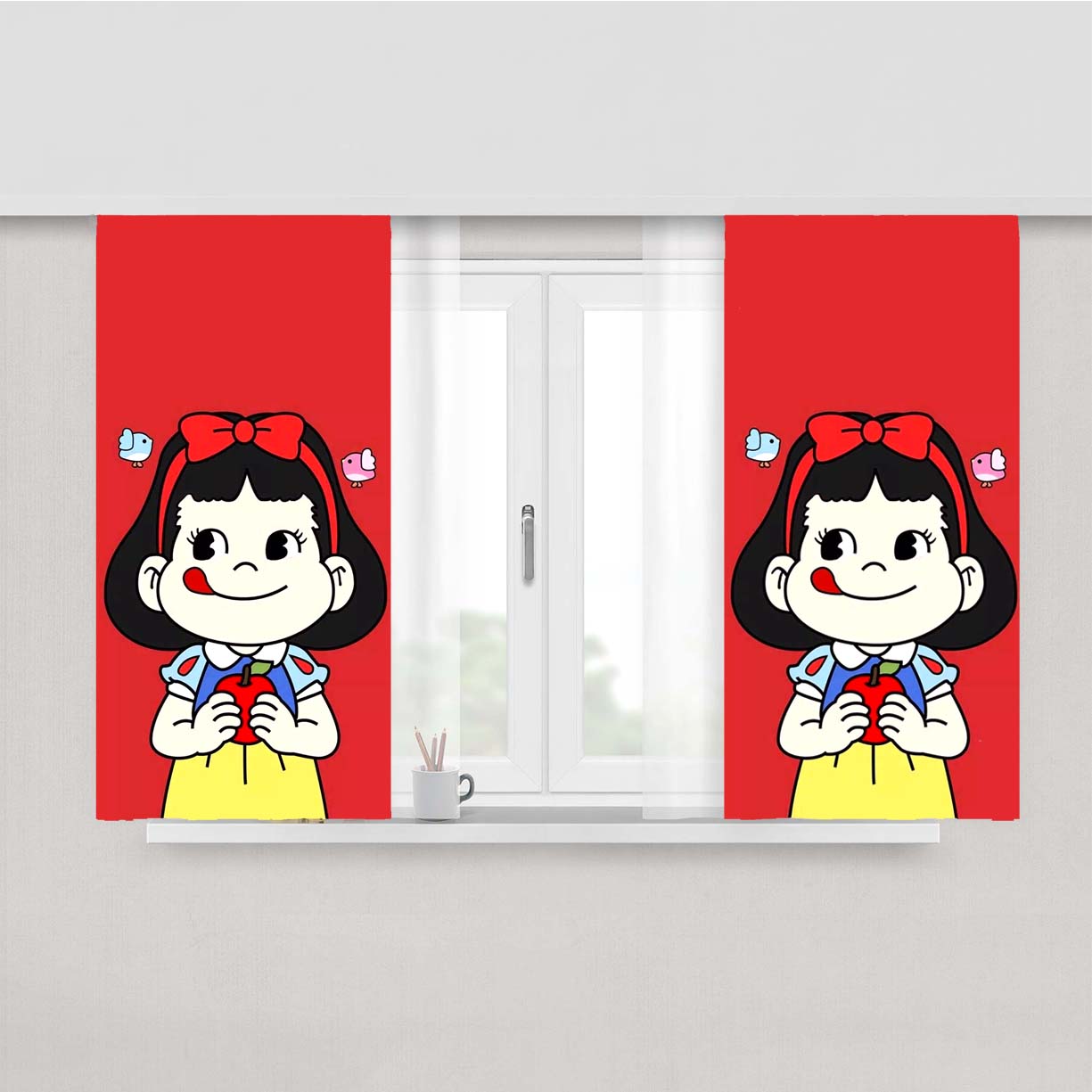 Poko Red X Snow White Peach Skin Window Curtains