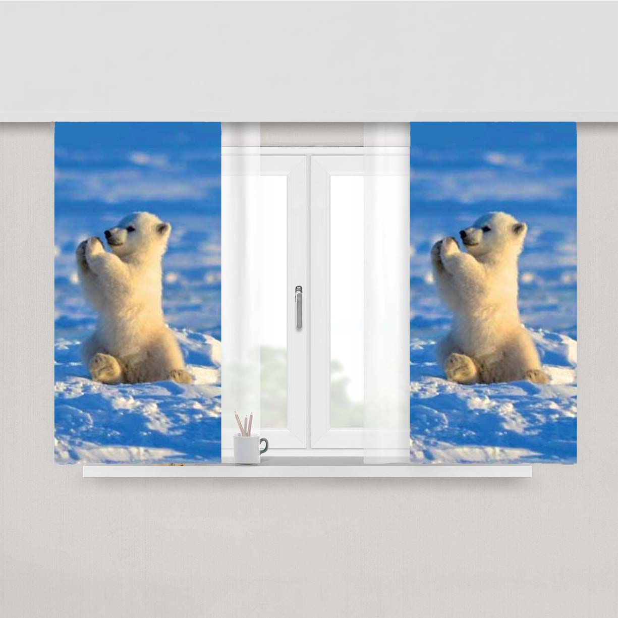 Polar Bear Baby On Ice Peach Skin Window Curtains