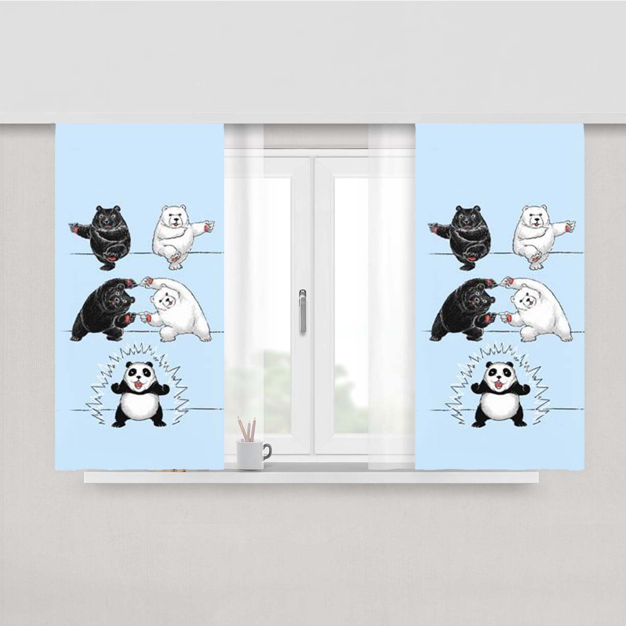 Polar Bear Panda Fushion Peach Skin Window Curtains