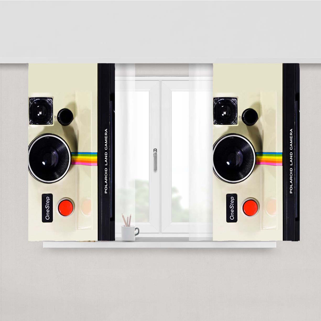 Polaroid Caamera Clasic Design Peach Skin Window Curtains
