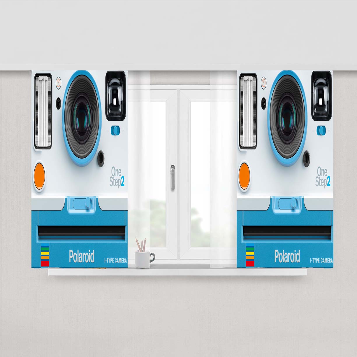 Polaroid Originals Onestep White Blue Analog Instant Film Camera Peach Skin Window Curtains