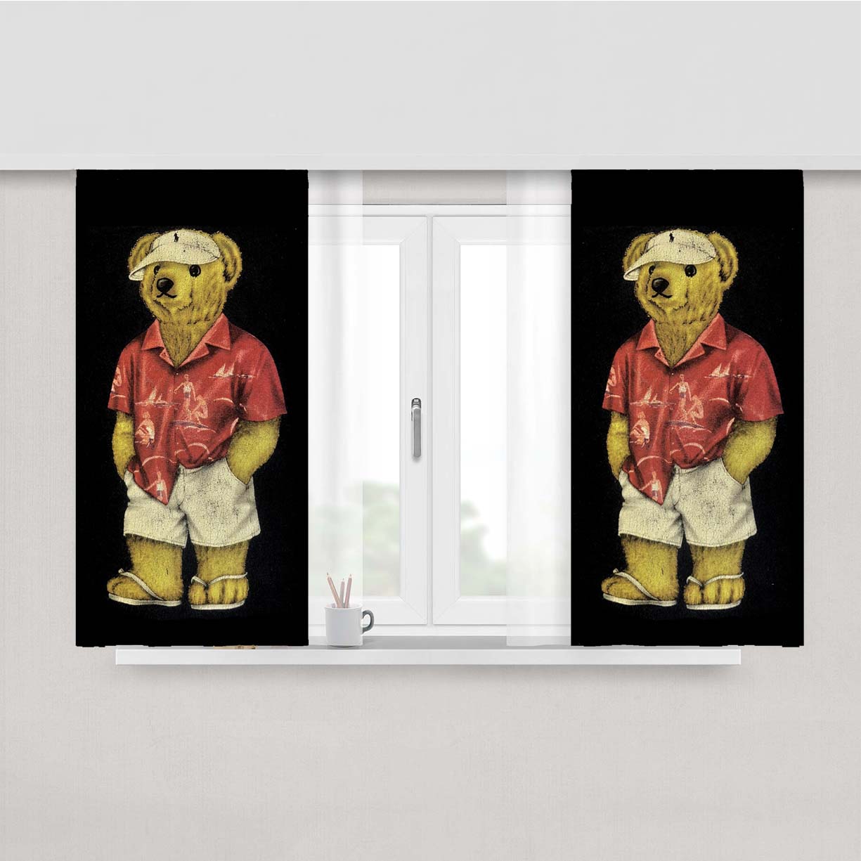 Polo Bear Beach Shirt Peach Skin Window Curtains