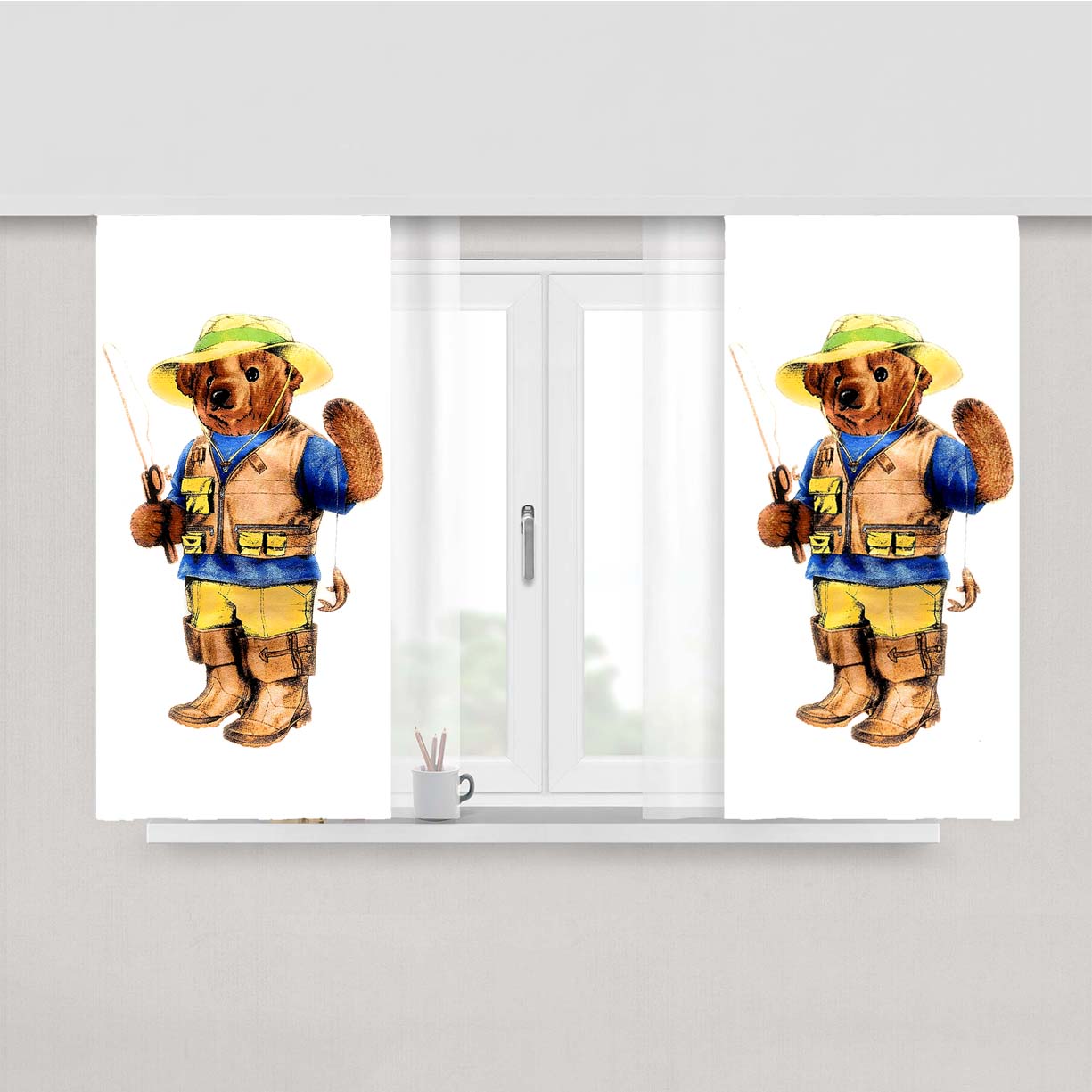 Polo Bear Fishing Peach Skin Window Curtains