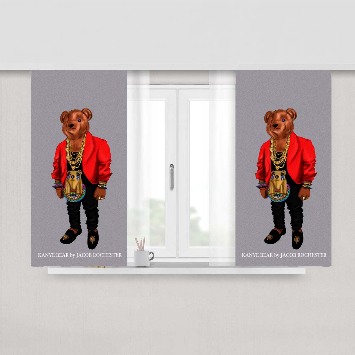 Polo Bear Kanye Bear Style Rapper Peach Skin Window Curtains