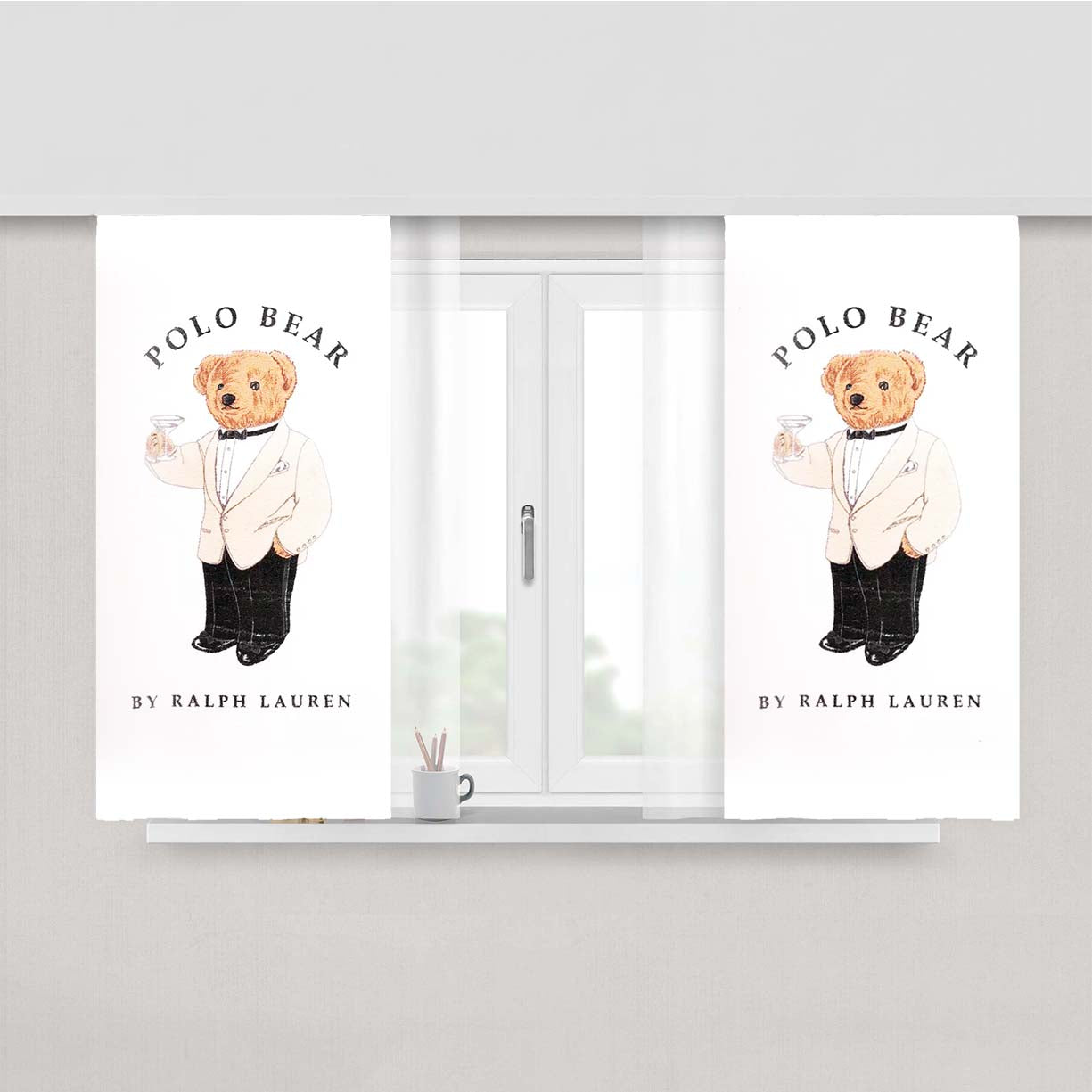Polo Bear White Suit Tuxedo Peach Skin Window Curtains