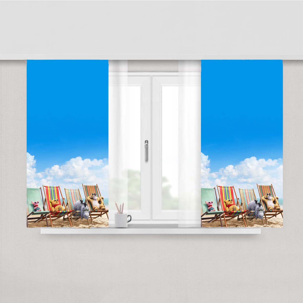 Pooh And Friends In The Beach Peach Skin Window Curtains