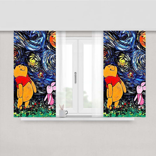 Pooh And Piglet Starry Night Peach Skin Window Curtains