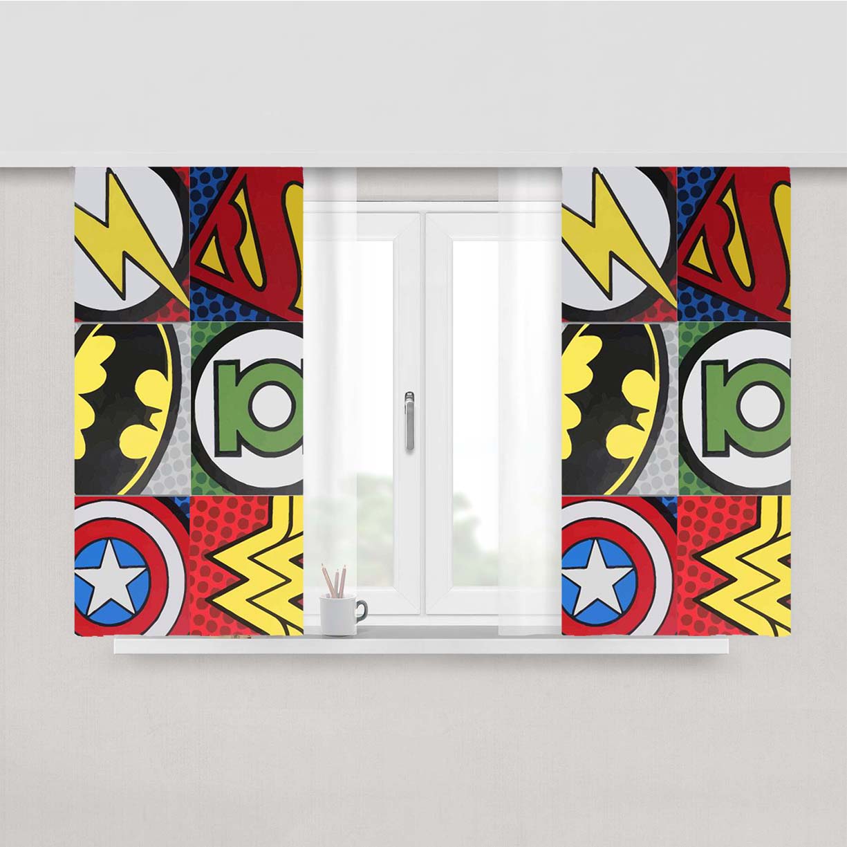 Pop Comic Super Hero Logo Peach Skin Window Curtains