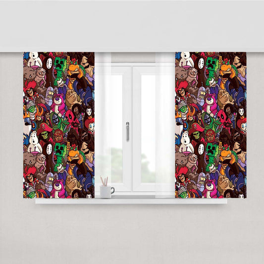 Pop Culture Mashup Villains Heart Characters Peach Skin Window Curtains