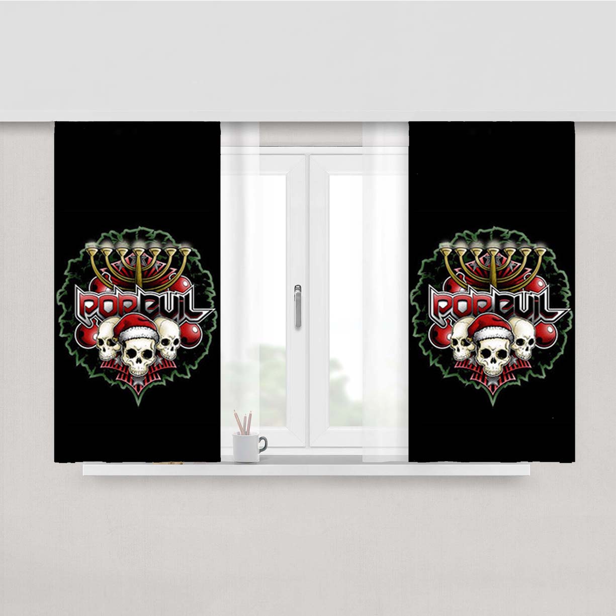 Pop Evil With Skull Peach Skin Window Curtains