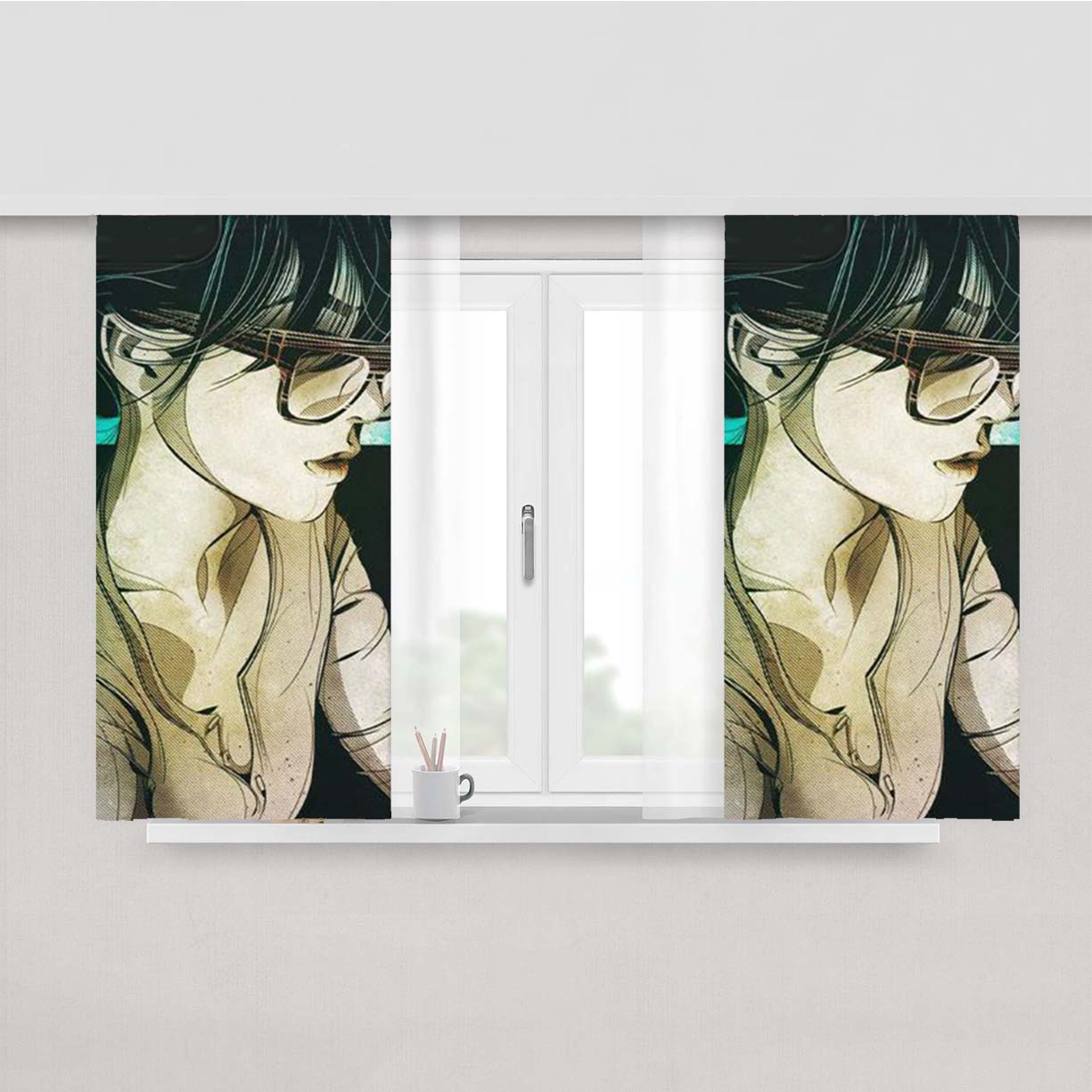 Pop Oriental Girl Peach Skin Window Curtains