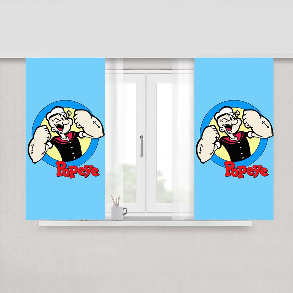 Popeye Cartoon Peach Skin Window Curtains