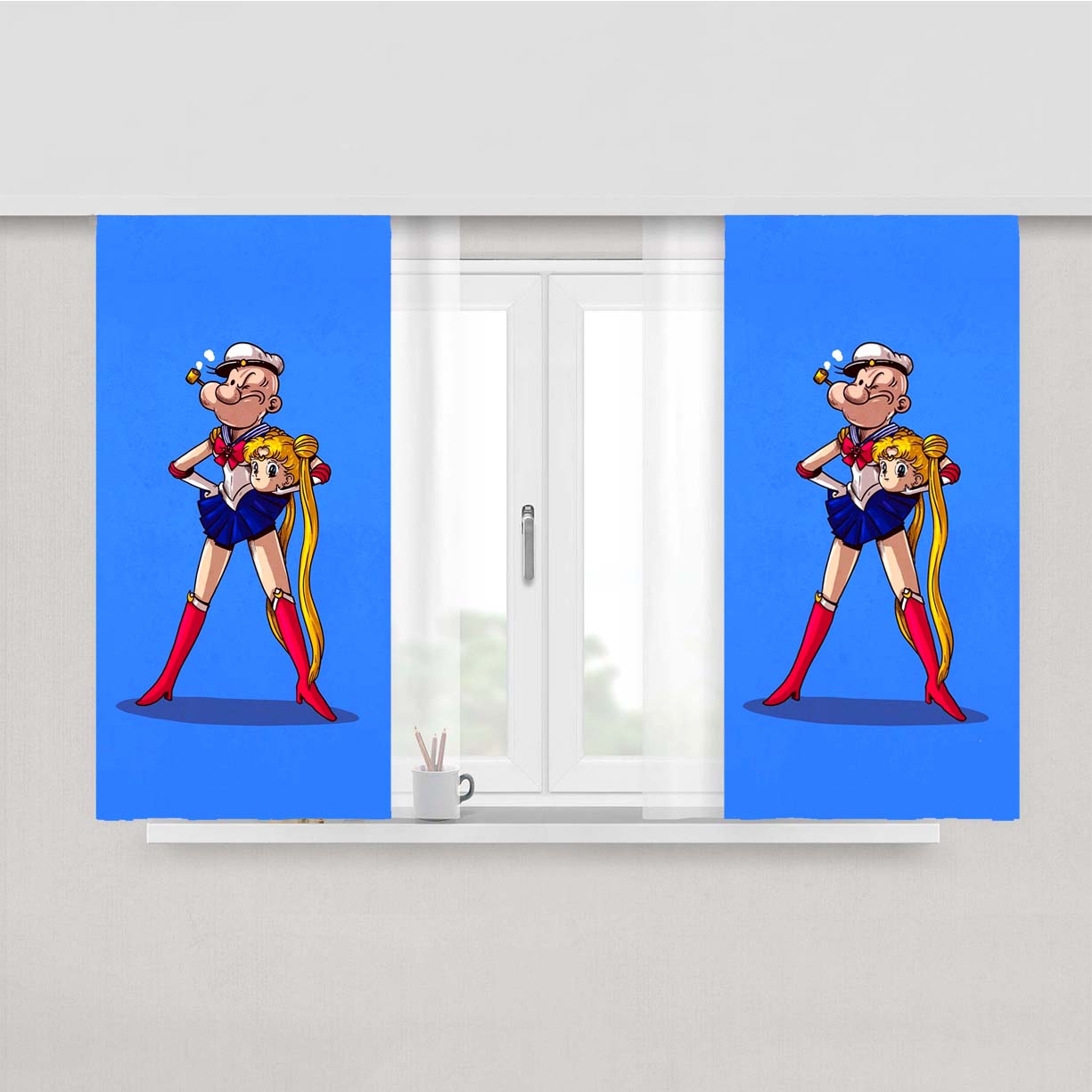 Popeye X Sailor Moon Peach Skin Window Curtains