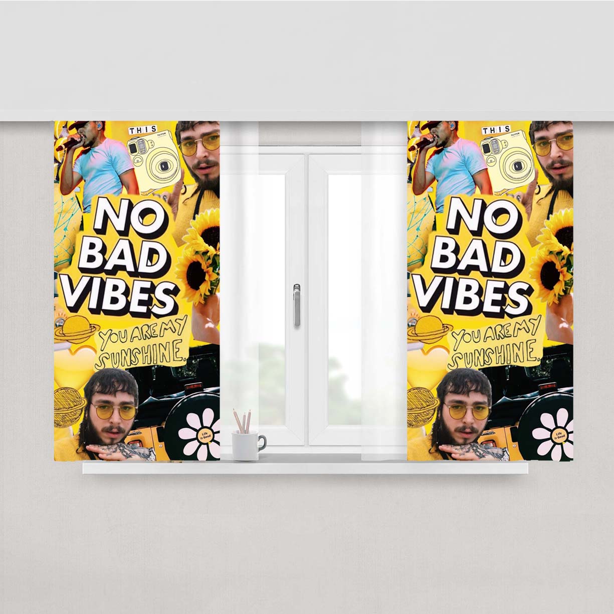 Post Malone No Bad Vibes Peach Skin Window Curtains