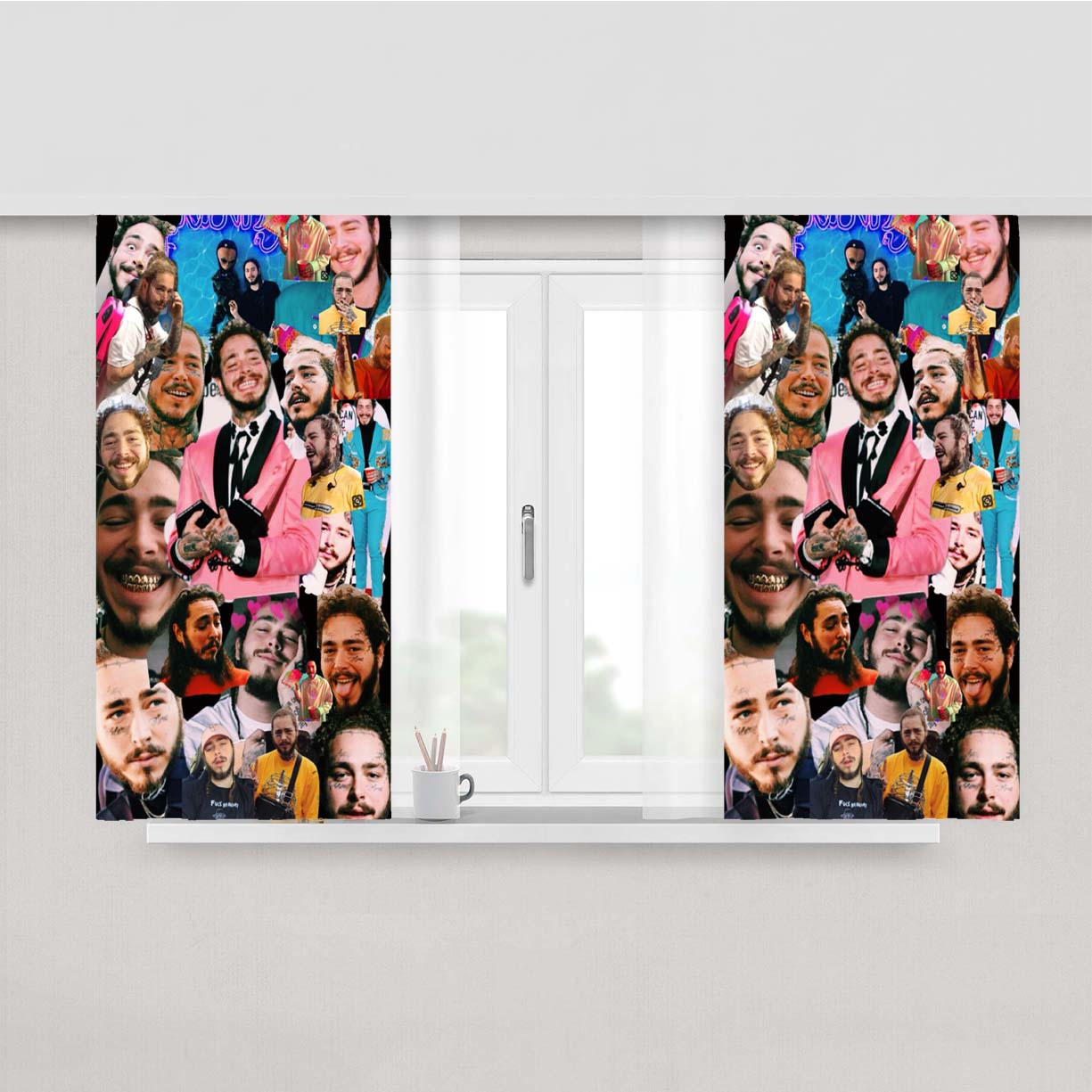 Post Malone Picture Collage Peach Skin Window Curtains