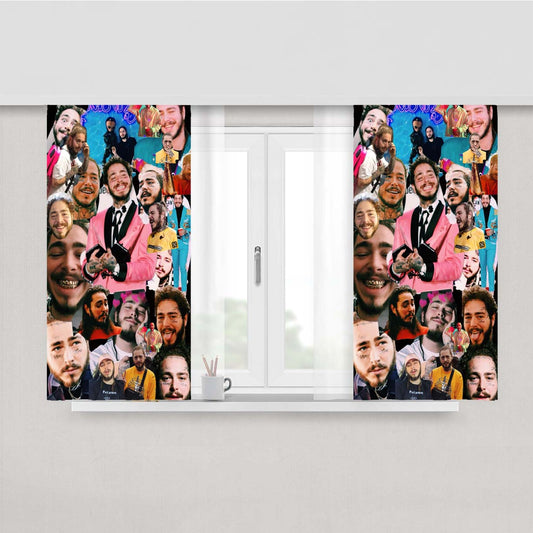Post Malone Picture Collage Peach Skin Window Curtains