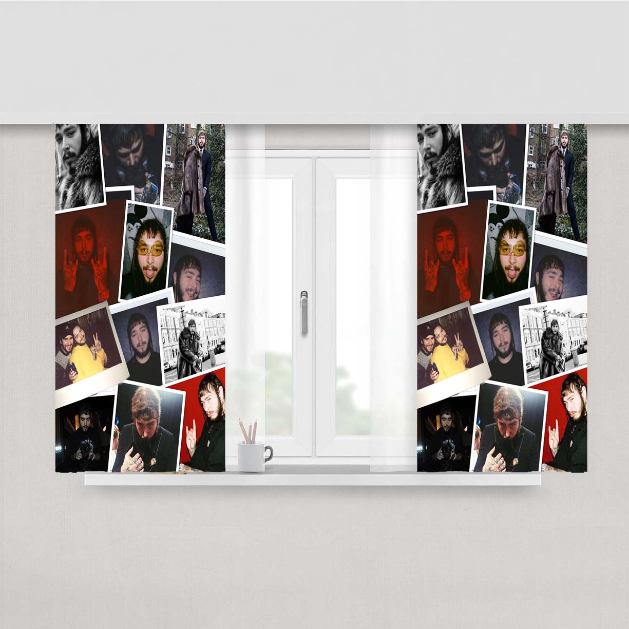 Post Malone Polaroid Picture Collage Peach Skin Window Curtains