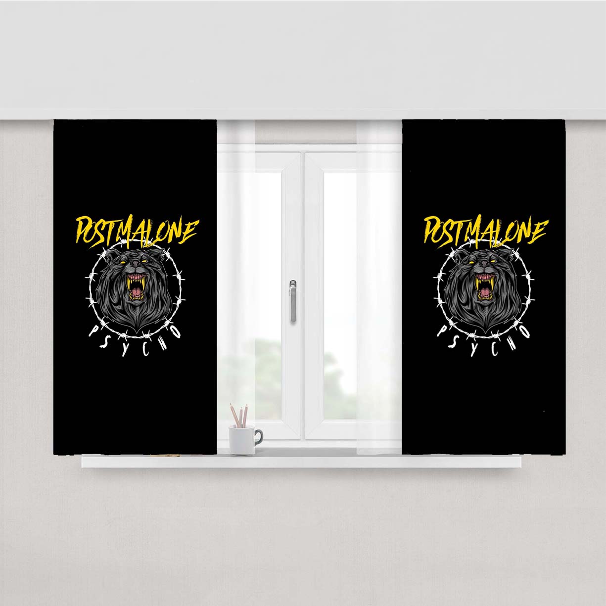 Post Malone Psycho Logo Peach Skin Window Curtains