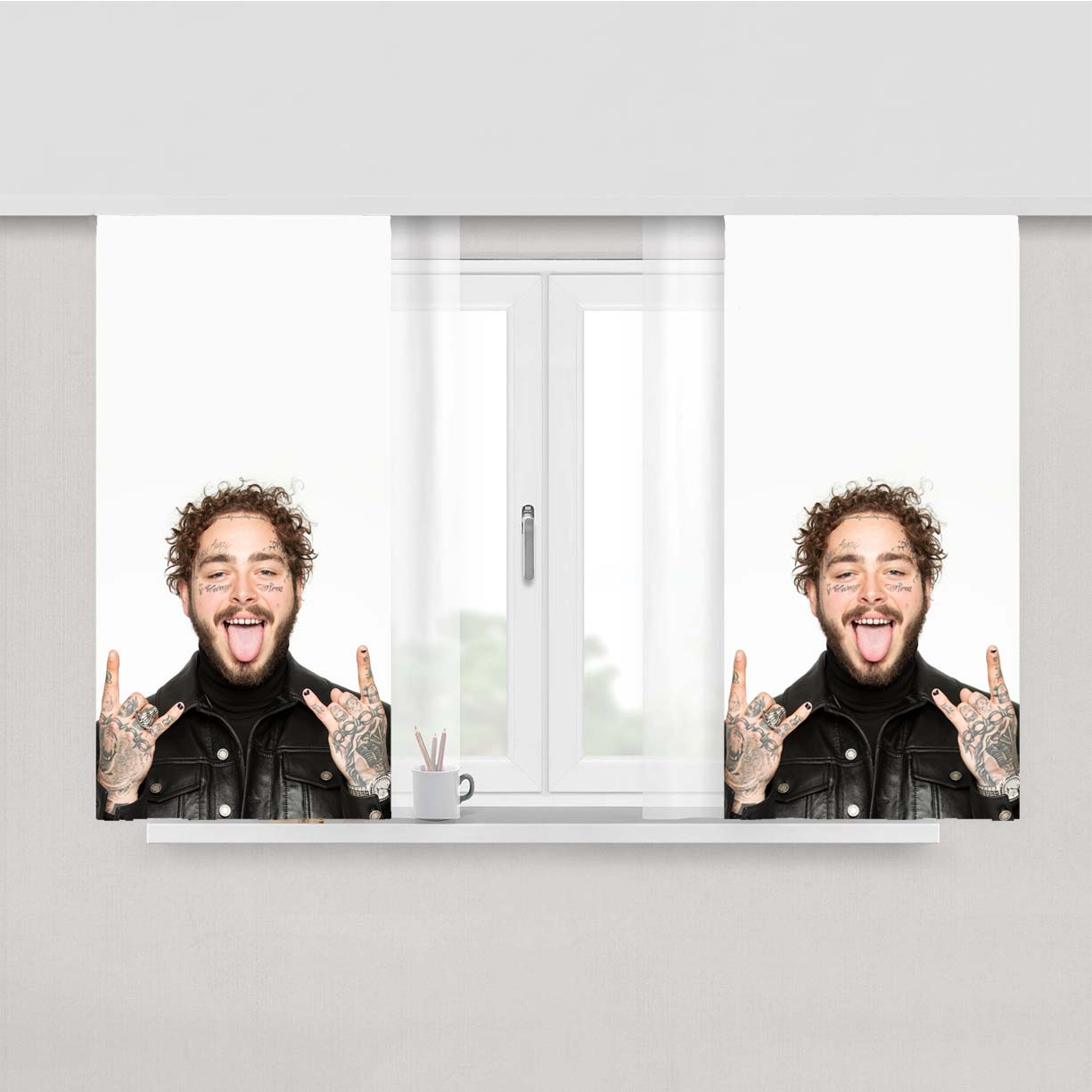 Post Malone Rocker Photo Peach Skin Window Curtains