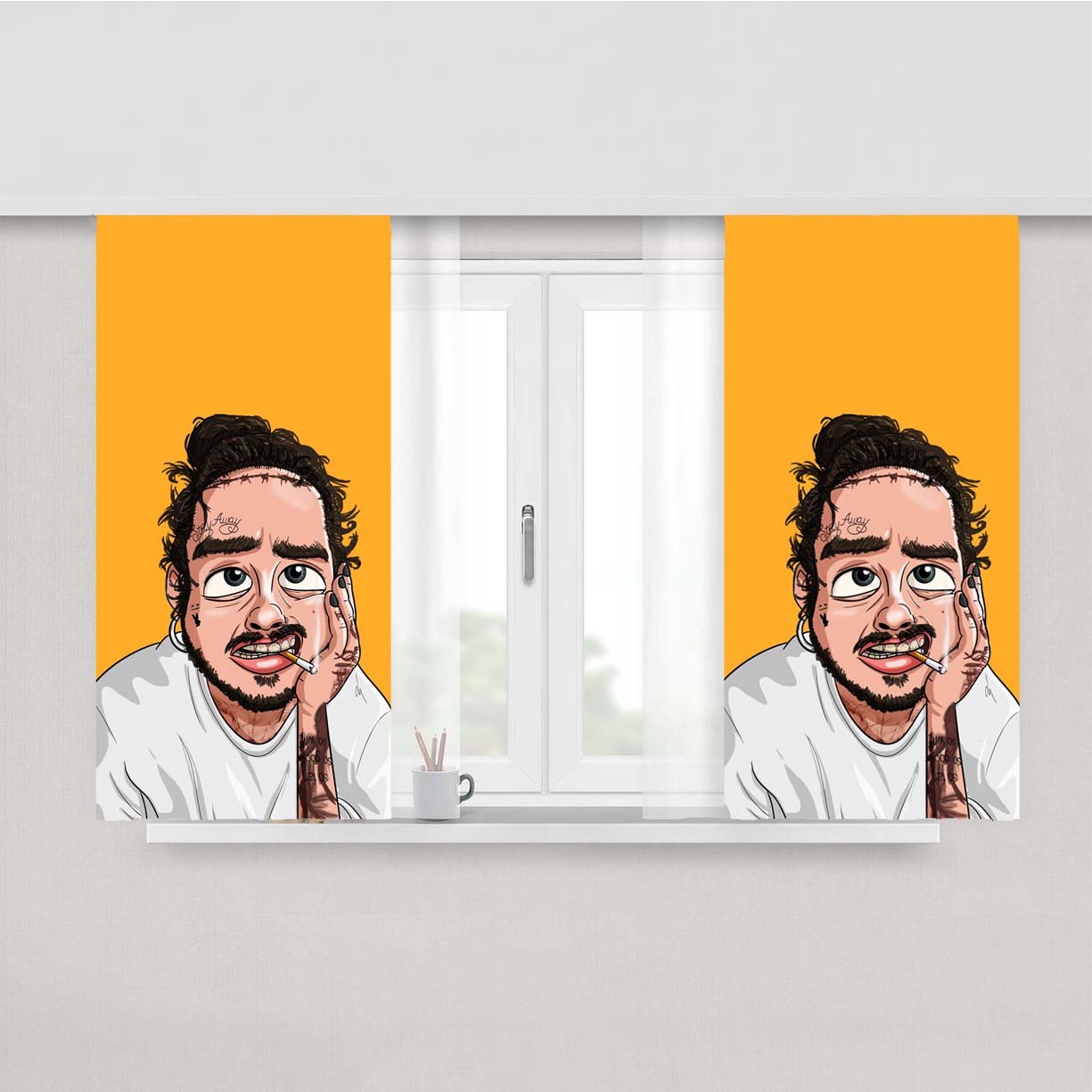 Post Malone Smoking Art Peach Skin Window Curtains
