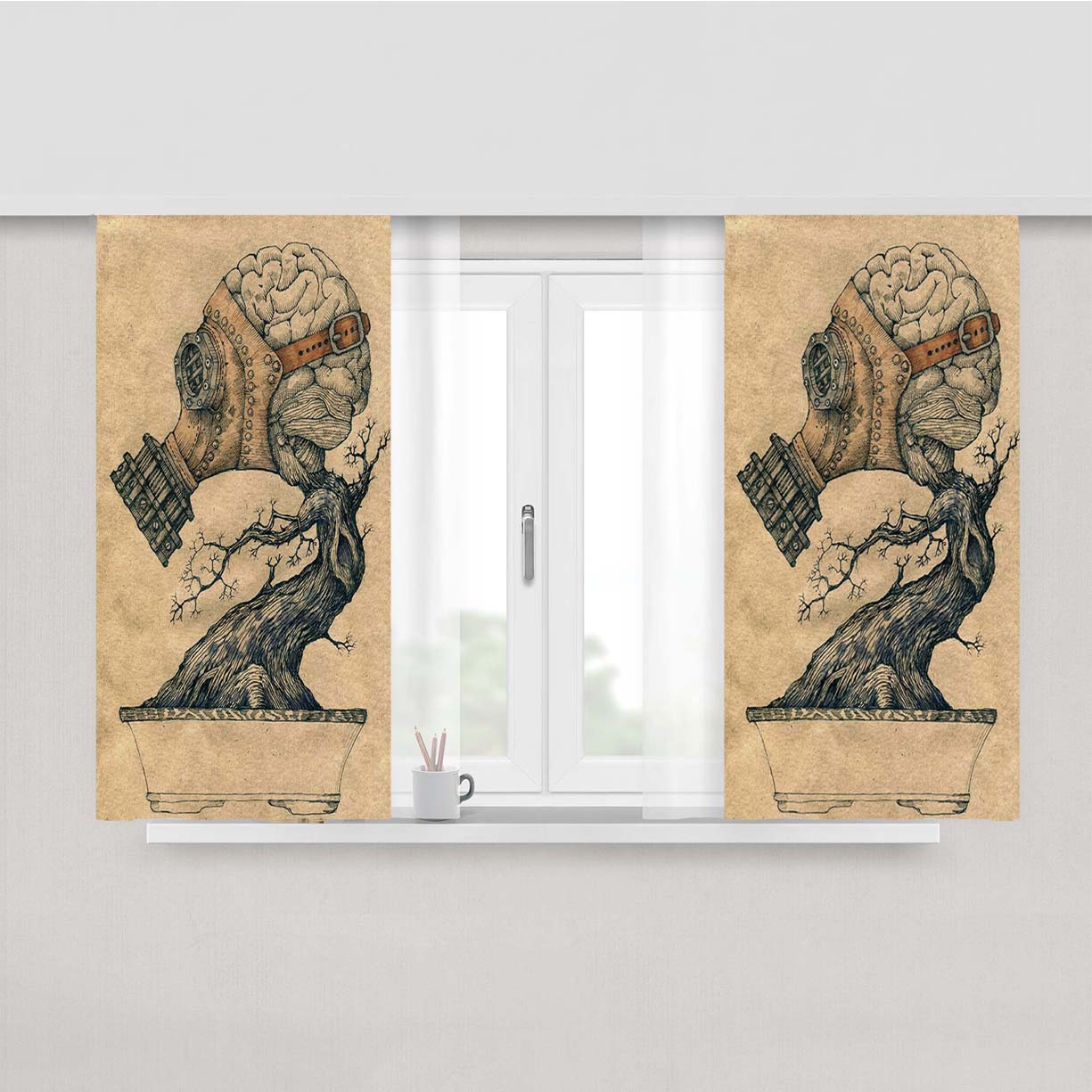 Pot Mural Organic Peach Skin Window Curtains
