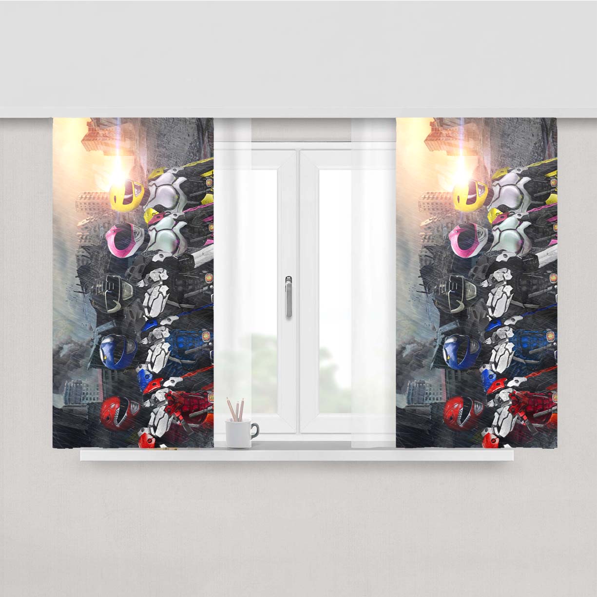 Power Rangers Movie Poster Peach Skin Window Curtains