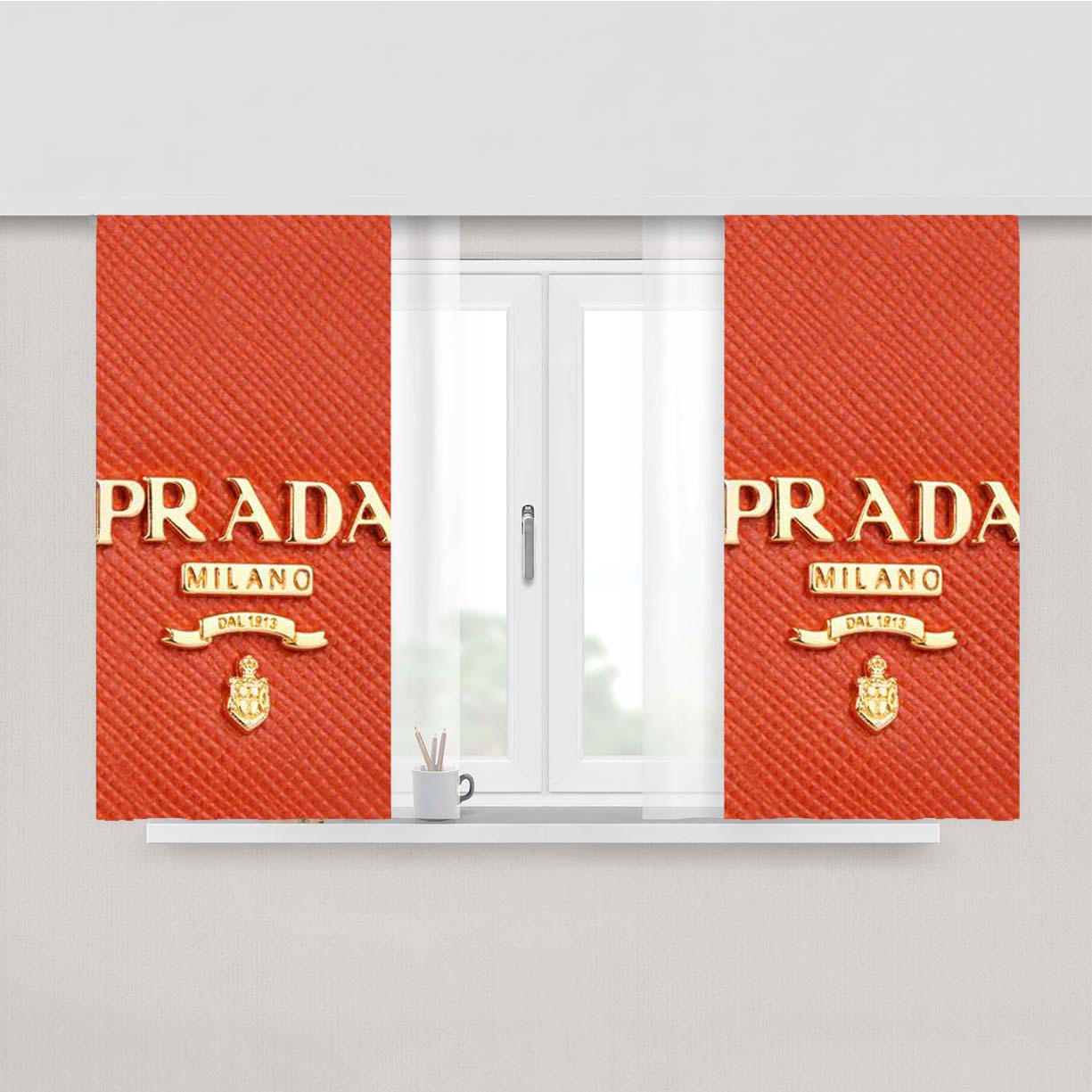 Prada Orange Bag Logo Peach Skin Window Curtains