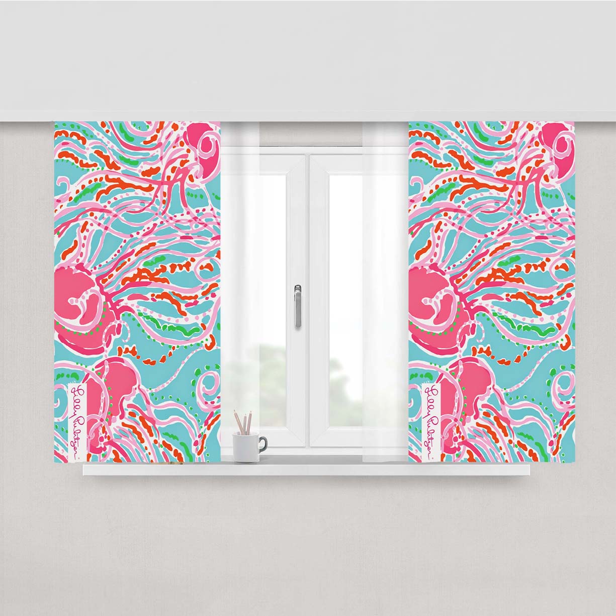 Preppy Lilly Pulitzer Jellies Be Ja Peach Skin Window Curtains