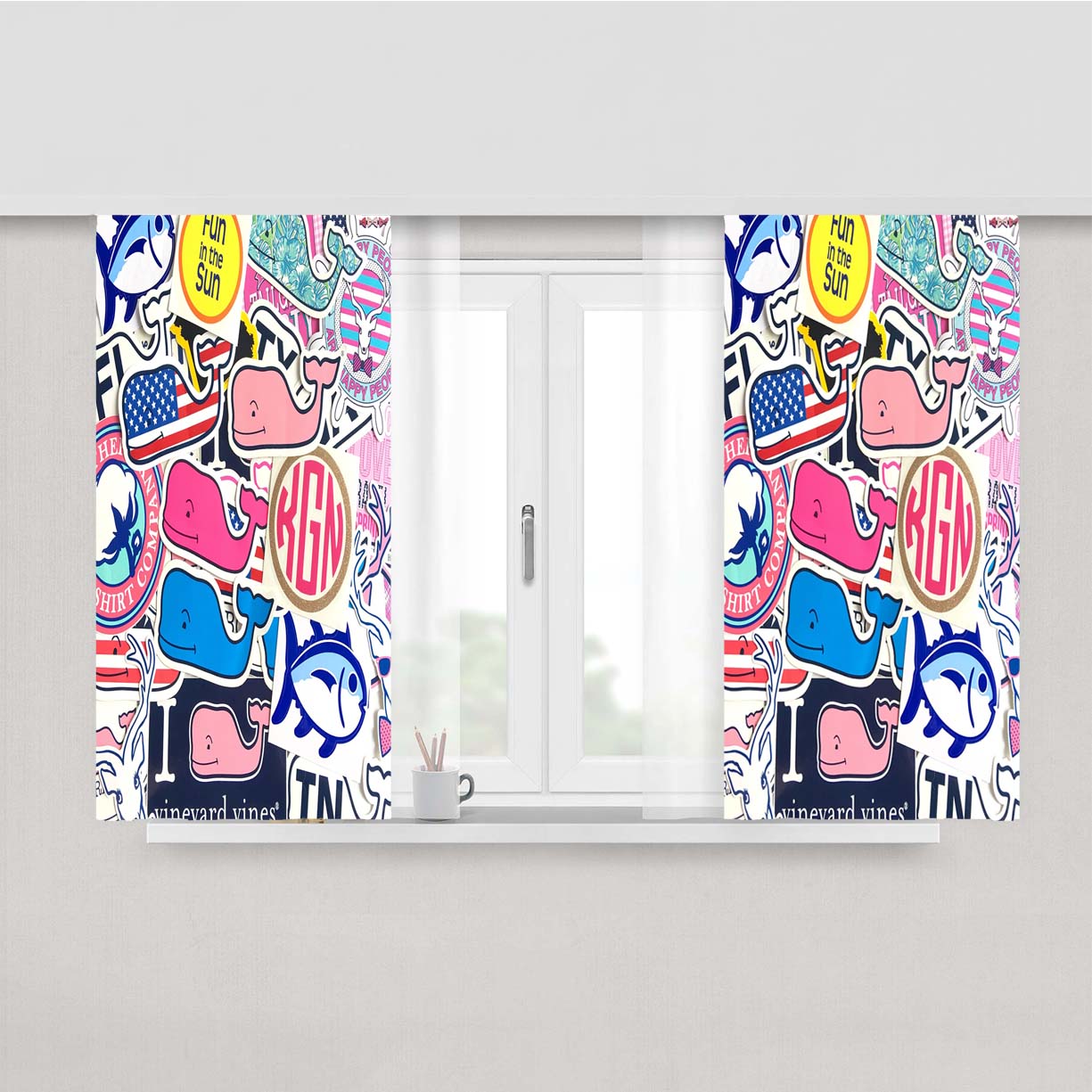 Preppy Vineyard Vines Whale Sticker Peach Skin Window Curtains