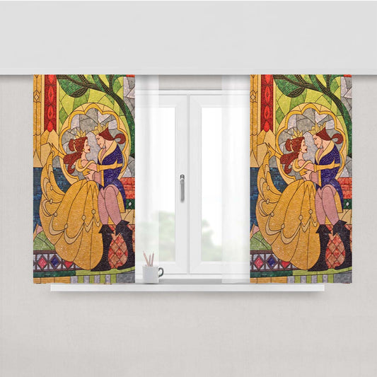 Prince Beast And Belle Stained Glass Peach Skin Window Curtains