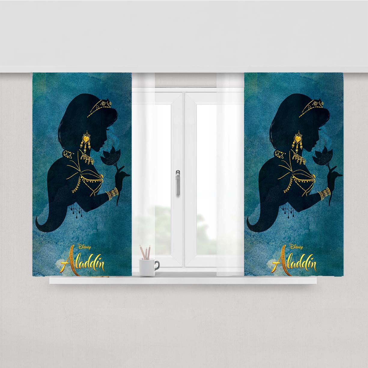 Princess Jasmine Paint Silhouette Aladdin Peach Skin Window Curtains