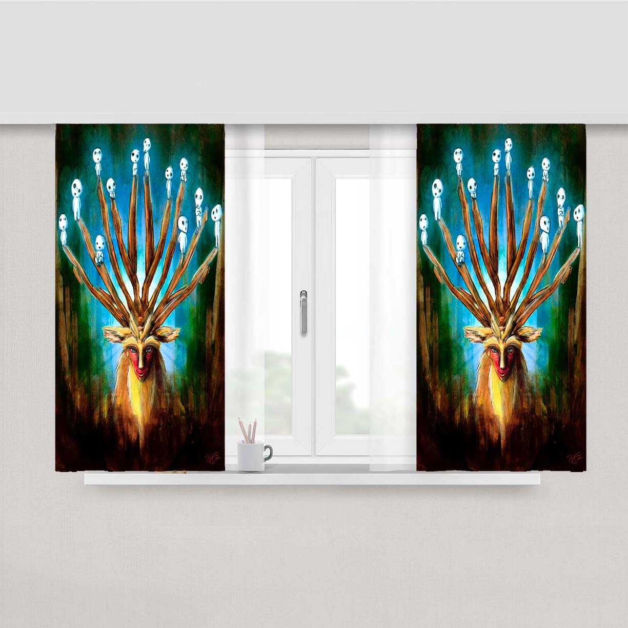 Princess Mononoke Forest Spirit Peach Skin Window Curtains